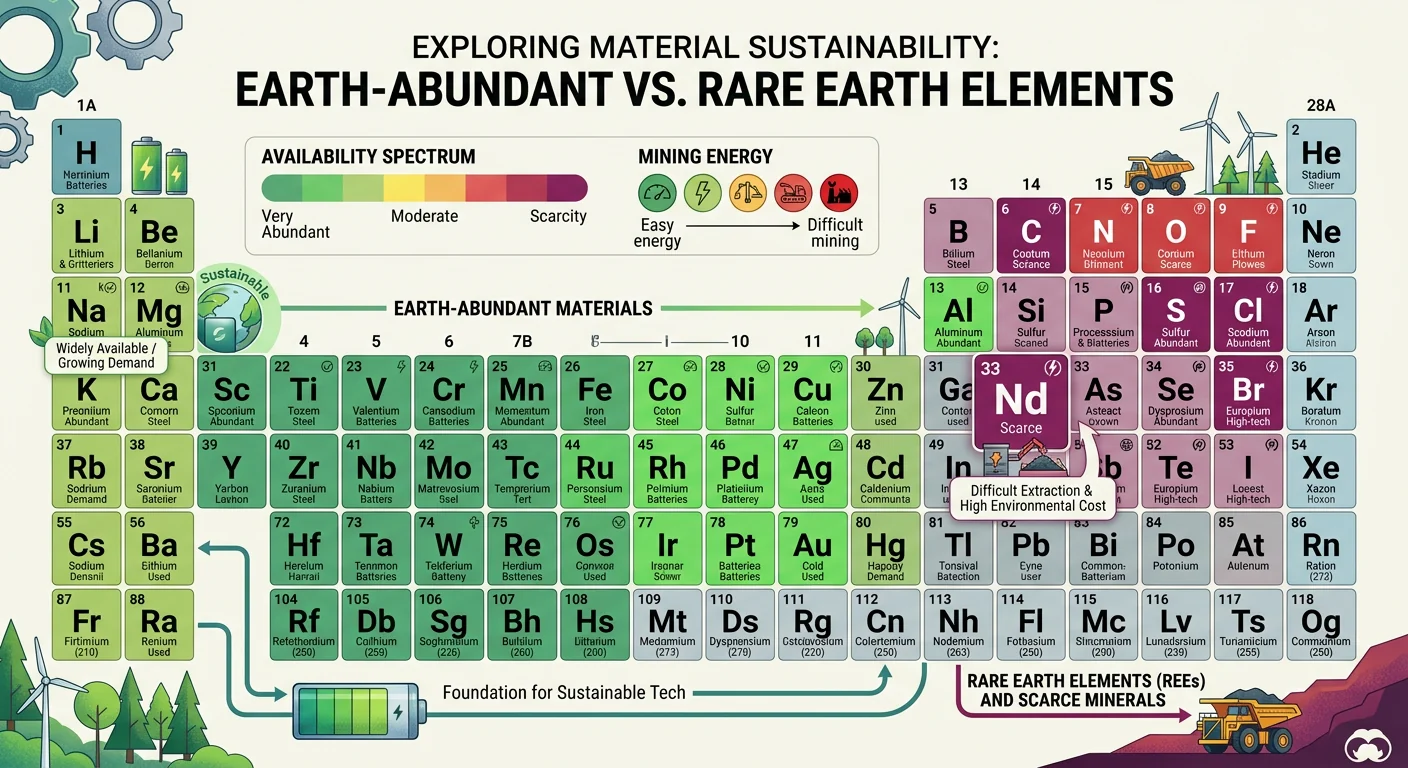 Materiales abundantes en la Tierra frente a elementos de tierras raras y escasos — una visión general de sostenibilidad de materiales en la tabla periódica