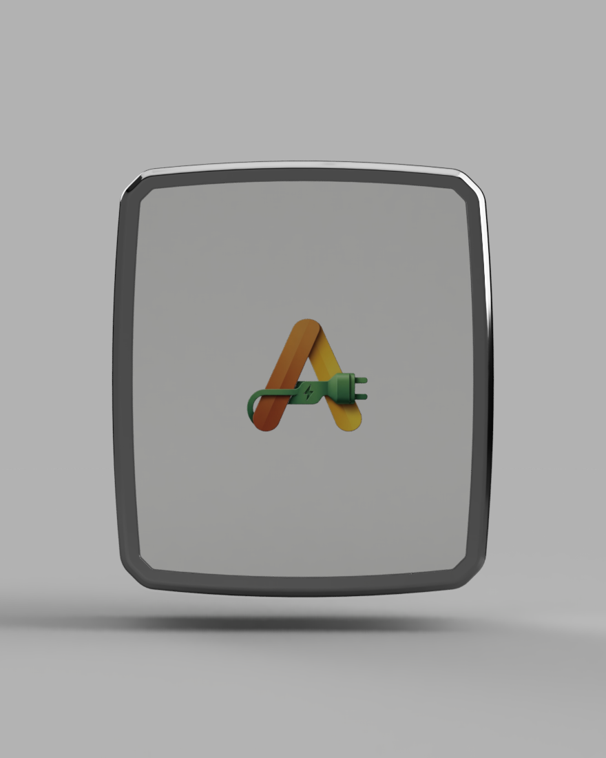 ANEW Power Pack — wall-mounted solid-state storage unit with brushed cover and ANEW badge, studio render