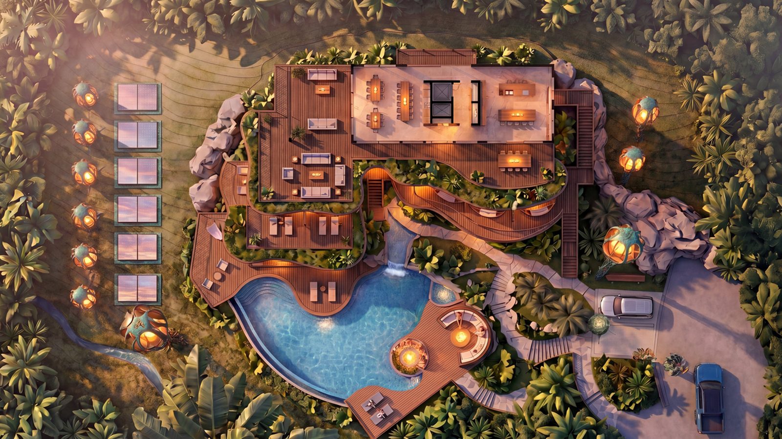 Overhead plan view of the El Mirador site layout