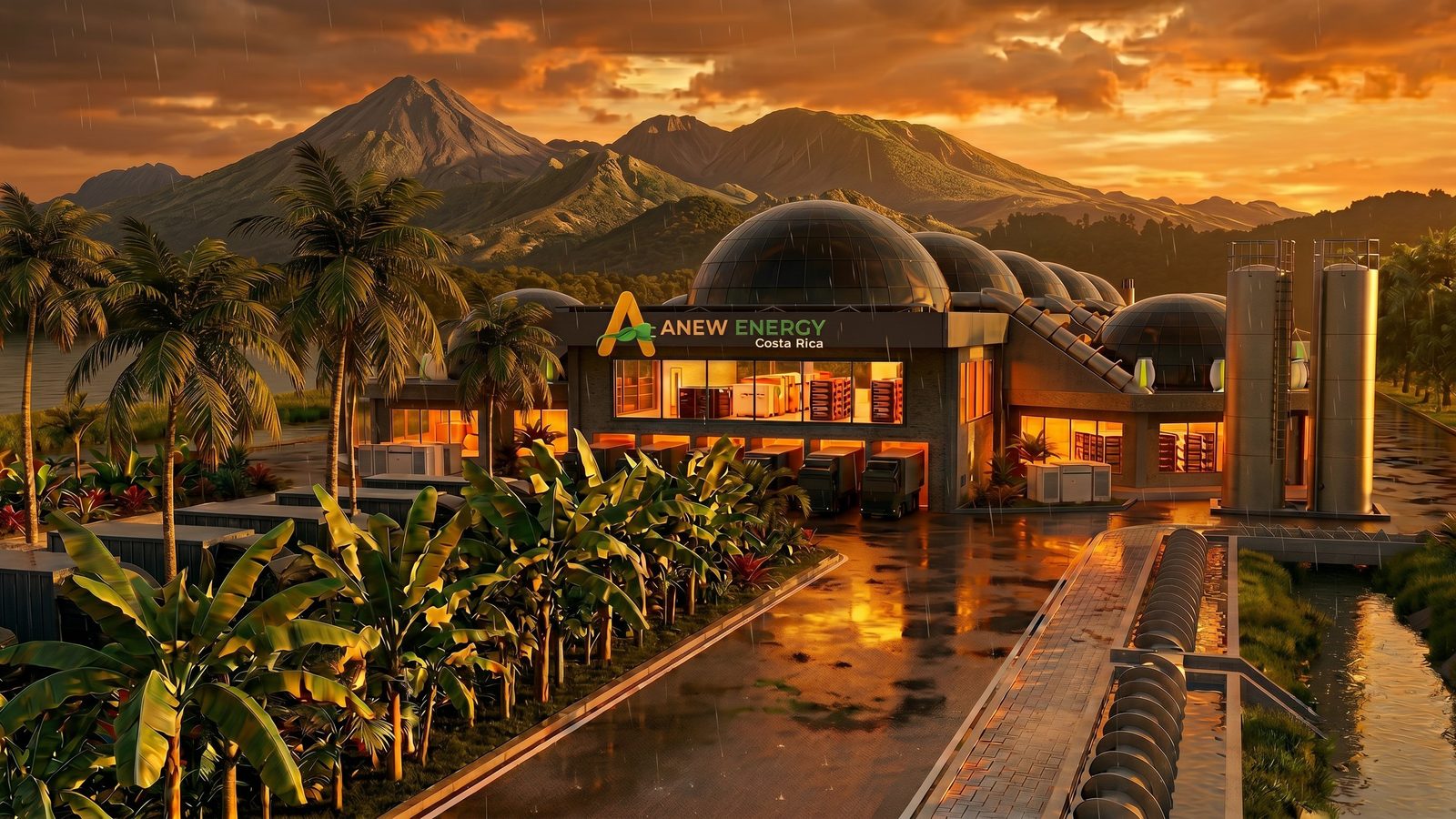 The ANEW Energy facility at sunset